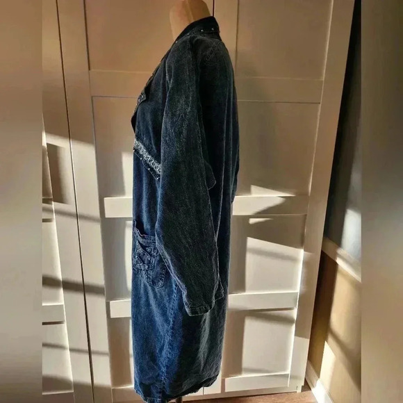 80's vtg Denim rhinestone metallic button front Oversize duster jacket Sz Small - Picture 6 of 8